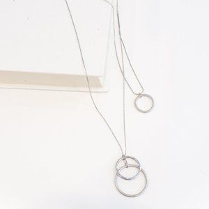 Banana Republic Silver Circle Pendant Necklace Layered Minimalist Chain